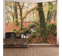 Isdreem Tapiz Decorativo Pared Tela Paisaje Defoliación Forestal Y Arroyos Habitacion Papel Paredes Barberia Verde Marrón Decoraciones Artísticas Para Colgar En 260x240cm
