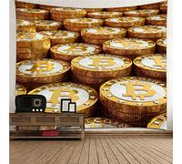 Isdreem Tapiz Para Playa Papel Suelo Patrón de Bitcoin Etnico Pared Paisaje Primavera Oro Decoraciones Artísticas Tela Colgar En 240x220cm
