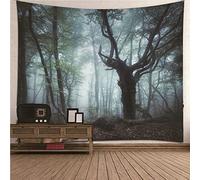 Isdreem Tapiz xxl Escritorio Niña Bosque de Niebla Pared Tela Paisaje Verde Decoraciones Artísticas Para Colgar En 150x130cm
