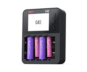 ISDT C4 EVO - Cargador de batería para batería recargable 18650 21700 y AA AAA 1,5 V, 4 ranuras independientes con funciones de descarga y análisis, para batería NI-MH/NI-Cd/1,5 V Li-Ion 18650 21750