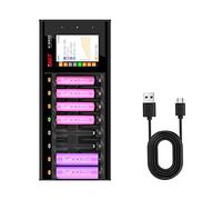 ISDT Cargador de batería rápido N8 de 8 ranuras con pantalla LCD, salida QC3.0 tipo C, cargador de batería recargable para AA AAA Li-lon LiHv Ni-MH Ni-Cd LiFePO4