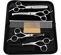 iSeaFly Dog Grooming Kit with Round Tip, Set of 5 Cat Dog Grooming Scissors, Stainless Steel Pet Grooming Shears for Full Body, Face, Nose, Ear & Paw