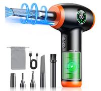 ISEYOU Aire Comprimido Limpieza PC, Soplador de Aire 90000 RPM con Pantalla LED y Luz LED, Air Duster Potente de 3 Velocidades con Cinco Accesorios de Limpieza para PC, Teclado, Sofá, Coche