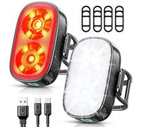 ISEYOU Luz Bicicleta Delantera, Súper Delgado Luces Bicicleta Delantera y Trasera USB-C Recargable, 5+6 Modos y IP65 Impermeable, Fácil de Montar, Ideal para Ciclismo de Montaña y Carretera Nocturna