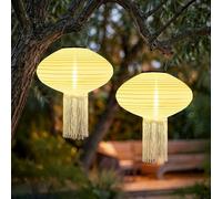 iShabao 2 Piezas Farolillos Solares Exterior, 25cm LED Farolillo Solares Jardin, Nailon IP65 Impermeables Luces Solar Exterior Colgante para Terrazas Boda y Arboles Decoración (Blanca Cálida)