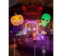 iShabao Halloween Deko Outdoor Projektionslampe mit Pumpkin Totenkopf und Happy Muster Wasserdicht Halloween Projektionsbeleuchtung für Garten Fenster Wand Terrasse Rasen Hof Party