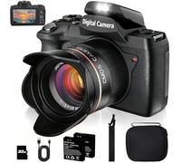 ISHARE Cámara digital 5K para fotografía, cámara de vlogging de enfoque automático de 64 MP para video de YouTube con lente frontal y trasera, flash, cámara de viaje con pantalla táctil de 4 pulgadas