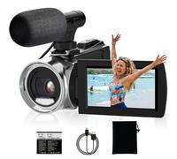 ISHARE Videocámara 4K de 48 MP para YouTube, zoom digital de 18X, rotación de 270°, pantalla LCD de 3 pulgadas, grabadora para niños, adolescentes, principiantes, ancianos, con micrófono y 2 baterías