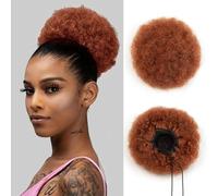 ISHEENY Coleta de caballo pelo humano afro puf cordón cola de caballo corto rizado moño pelo moño con clips (mediano, #30)