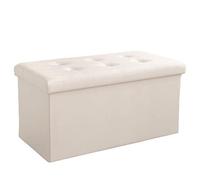 ISHEGREV Taburete plegable de piel sintética para almacenamiento, otomano, reposapiés plegable, taburete rectangular de poliuretano, caja de juguetes de volumen de 110 l, color blanco, 76 x 38 x 38 cm