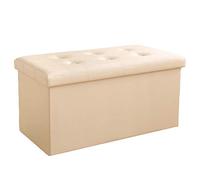 ISHEGREV Taburete plegable de piel sintética para almacenamiento, otomano, reposapiés plegable, taburete rectangular de poliuretano, caja de juguetes de volumen de 110 l, color beige, 76 x 38 x 38 cm