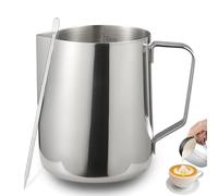 ISHEWUDU - Jarra espumadora de leche de café de 600 ml y juego de bolígrafos de arte con leche, jarra de leche para máquina de café, herramientas de barista, jarra de espuma de leche de metal de