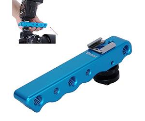 iShoot Soporte de cámara de video DC/DV multifuncional portátil de mano con soporte de zapata caliente, pie frío y agujeros de tornillo de 1/4 y 3/8 para apoyar cámaras, micrófono de luz LED Speedlite