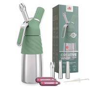 iSi Creative Whip Premium - Dispensador de nata (500 ml, acero inoxidable, incluye 3 boquillas de acero inoxidable y 2 cápsulas de nata iSi, dispensador de nata iSi para nata, postres y salados, apto