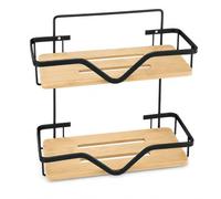 isigno Estantería de Baño de Pared sin Taladro Organizador de Ducha Adhesivo con 2 Niveles Estantes de Bambú y Estructura Metálica para Champú y Gel 37 x 27 cm Negro
