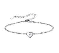 isigno Pulsera Letra Inicial A-Z Pulseras con Iniciales Cadena Acero inoxidable para Mujer y Hombre con Inicial de Nombre Pulsera Corazón con Letra Grabado Regalo para Familia, Amiga, Novios,Y
