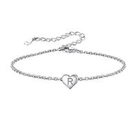 isigno Pulsera Letra Inicial A-Z Pulseras con Iniciales Cadena Acero inoxidable para Mujer y Hombre con Inicial de Nombre Pulsera Corazón con Letra Grabado Regalo para Familia, Amiga, Novios,R
