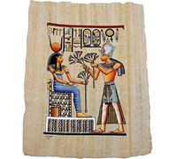 ISIS, Diosa del Amor, recibe la Flor del Loto de la Mano de Ramsés II sobre un papiro Original Hecho y Pintado a Mano en Egipto. Mide 33 * 43 cm Ref.61V-C