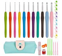 ISIYINER - Agujas de ganchillo de aluminio para tejer con mango multicolor de goma, ideal para todo tipo de patrones e hilos