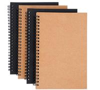 ISIYINER Bloc de Notas Espiral A5 Pack de 4 Espiral Cuaderno de Bocetos Cuadernos de Papel Kraft en Blanco 100 Páginas / 50 Hojas para Viajar Dibujo Artístico (Marrón y Negro)