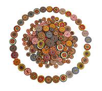 ISIYINER - Botón de costura de madera, 200 piezas, mixto, botón aleatorio, pintura de flores, formas redondas, botones con 2 agujeros para manualidades, 15 mm 25 mm