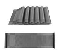 ISIYINER Corredor de mesa y Manteles Individuales Antideslizante Lavables PVC Placemats Juego de 6 con Corredores de Mesa a Juego para Casa Restaurante Mesa de Comedor 30 x 180 cm