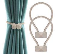 ISIYINER Cortina Abrazaderas, Magneticas Cuerda Hebillas Cortina Clips Moderna Hebilla de Cortina Estilo Octágono Soporte de Cortina Magnéticas para Ducha Cocina Oficina 1 Par Beige