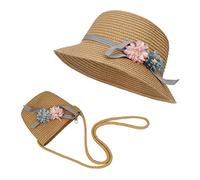 ISIYINER Sombrero de Paja Niñas Gorra de Sol Chica y Bolsillo Set con Decoracion de flores Gorro de Playa para Viaje Beach Piscina al Aire Libre
