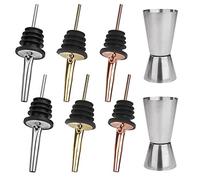 ISIYINER Vertedor de Botellas 6 Piezas con Vaso Medidor para Cócteles 2 Piezas Acero Inoxidable para Licores Cócteles Bebidas Vinos Aceite