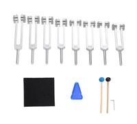 ISKDJBJG Juego de Diapasones para Chakras, 7 Chakras + 1 Diapasón con Peso para Meditación, Yoga y Sanación con Sonido, Color Plateado