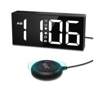 ISKDJBJG Reloj Despertador Vibratorio con Pantalla LED Grande de 7,5 Pulgadas, Reloj Despertador Ruidoso con Agitador Cama para Personas con Problemas Audición y Que Duermen Profundamente