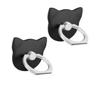 ISKIP 2 agarres de anillo para teléfono celular, 2 soportes para anillo de dedo para iPhone, Samsung, Huawei y todos los teléfonos inteligentes (gato-negro)