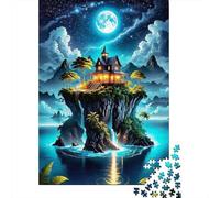 Isla Acantilado Misteriosa Puzzle de 1000 Piezas Puzzle para Toda la Familia Paisaje Nocturno Papel Adultos Relajación Decoración Regalo 52x38cm/1000pcs
