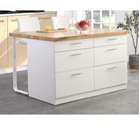 Isla central de cocina con 6 cajones de MDF y metal - Blanco y Natural claro - ALEGRITA