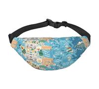 Isla con playa de arena y palmera adecuada para deportes, correr, viajar, al aire libre, riñonera unisex para hombres y mujeres, Mapa de Grecia, Talla única, Mochila para bicicleta