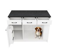 Isla de cocina 120x60x90 cm - 3 cajones, doble estante, zona mascotas - blanco