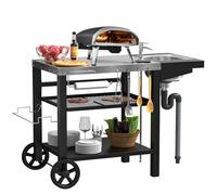 Isla de cocina al aire libre, carrito de mesa para parrilla con cajón, soporte para horno de pizza, mesa de preparación móvil de 3 estantes con fregadero para fogata ninja, horno de pizza Ooni,