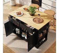 Isla de cocina, carrito de cocina equipado con regleta, armario de cocina, carrito de servir con encimera, armario buffet, carro comedor con vetas de madera, armario buffet (negro, 151,5 x 84,7 x 91,7