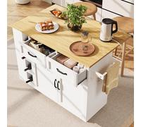 Isla de cocina, carrito de cocina equipado con regleta, armario de cocina, carrito de servir extraíble con estante para vinos, armario buffet con vetas de madera, armario buffet (blanco, 131,5 x 76 x