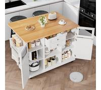 Isla de cocina, carrito de comedor con encimera, armario buffet, carrito de comedor con vetas de madera, toallero lateral, puertas de armario tridimensionales con ruedas, divisores ajustables (blanco)