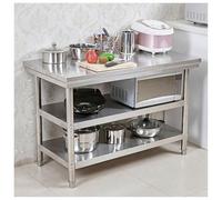 Isla de Cocina Comercial: Mesa de preparación Triple de Acero Inoxidable, Mesa de Corte Multifuncional Resistente con Patas Ajustables, Estructura Triangular Duradera para preparación de Ali