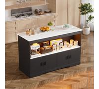 Isla de Cocina con iluminación LED Ilot Central Cocina con Espacio de Almacenamiento Mueble de cocinan con Encimera Moderno Mesa de mármol para el Hogar Cocin-a 50 * 110 * 78.2CM Negro y Blanco
