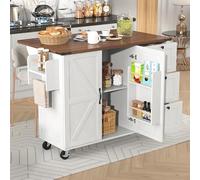 Isla De Cocina Con Ruedas, Carrito De Cocina Con Encimera Abatible, Islas De Cocina Independientes Con 3 Cajones Y Toallero, 140 X 90,5 X 45-73 Cm, Blanco