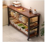 Isla de Cocina, gabinete de Almacenamiento con estantes Abiertos, gabinetes Tipo Buffet, aparador, Mesa Tipo Isla con Ruedas for preparación de Comidas(Brown2,160x50cm/62.99x19.69in)