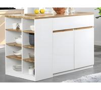 Isla de cocina MEILI con compartimentos - Blanco y roble