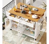 Isla de cocina móvil, carrito de cocina, armario buffet, armario de cocina, carrito de servir con ruedas y puertas de cristal, grano de madera y gran espacio de almacenamiento, 2 cajones y frenos, 140