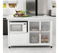 Isla de cocina móvil con almacenamiento y ruedas para cocinar, ahorrar espacio y fácil movilidad