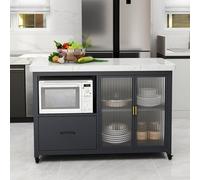 Isla de cocina móvil con almacenamiento y ruedas para cocinar, ahorrar espacio y fácil movilidad