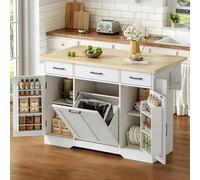 Isla de cocina móvil con parte superior plegable, almacenamiento de buffet con cajón de especias y ruedas, 120 x 45 x 87 cm, acabado natural, perfecto para espacios pequeños