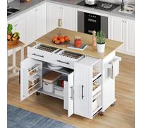 Isla de cocina móvil independiente, 120 x 65 x 90 cm, armario de cocina con hoja de gota, carrito de cocina con 5 ruedas, carrito de cocina con 3 niveles, carrito de cocina con toallero y 2 cajones